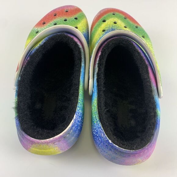 Crocs Faux Fur Lined Clog Spray Multicolored Tie Dye 208081 Slip On Kid Junior 3 - Picture 7 of 12